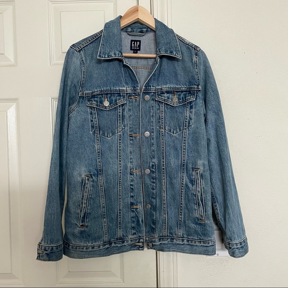 GAP Oversized Denim Jean Distressed Icon Jacket